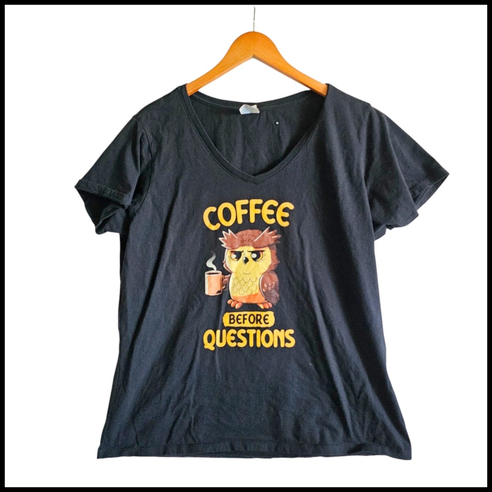 Port Company Owl Coffee Before Questions‎ Graphic Tee XXL
